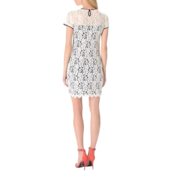 Diane von Furstenberg Barbie Lace Overlay Stretch Dress - Ivory Black - Size 10 - Picture 8 of 13